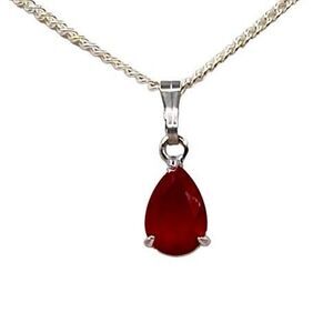 AXD Ruby Red Zircon Teardrop Gem & Sterling 925 Silver Chain